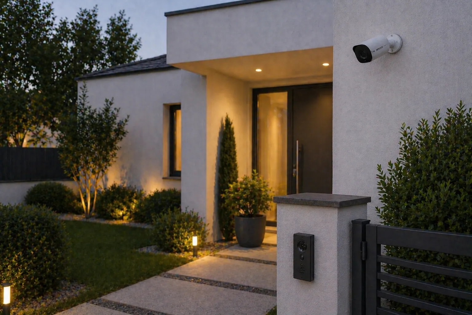 Maison équipée d'un système de sécurité, de nuit